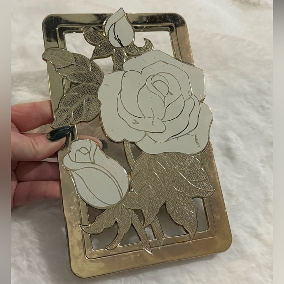WM A ROGERS LTD Other - VTG MCM Trivet WMA ROGERS LTD Gold Cream Roses Japan 5.5"x 9" Wall Decor Floral